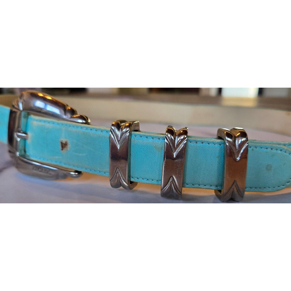 Vintage 80s ESCADA‎ Womens Belt Leather Sky Blue Silver Western Italy 40 Med/Lg main image 6